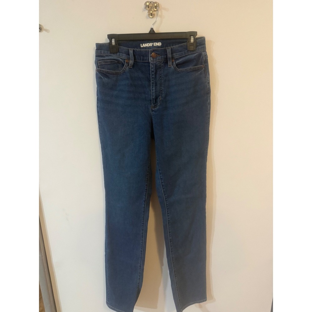 Lands End Womens High Rise Straight Leg Jeans Blue Denim Tall Size 6